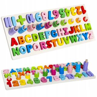 Kruzzel Drevená skladačka abeceda a čísla  (Drevená montessori skladačka)
