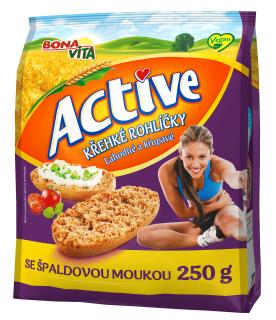 ACTIVE Krehké rožteky špaldové 250g cena za 1 kartón (10 kusov)