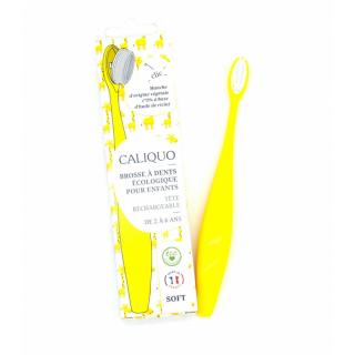 Caliquo detská zubná kefka z bioplastu s vymeniteľnou hlavicou žltá soft