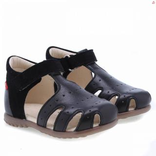 Detské kožené sandálky E1646-7 Čierna 19, Čierna