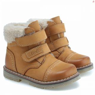 Detské zimné kožené topánky s membránou a ovčou vlnou Emel EV 2448C-3 Hnedá 28, Hnedá