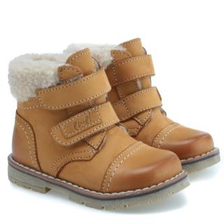Detské zimné kožené topánky s membránou a ovčou vlnou Emel EV2447C-3 Žltá/Hnedá 20, Žltá