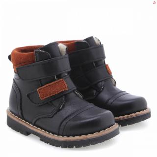 Detské zimné kožené topánky s membránou Te-Por® a ovčou vlnou Emel EV2447A-14 Čierna 21, Čierna