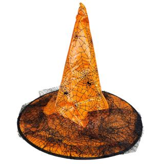 Čarodejnícky klobúk s čipkou oranžový