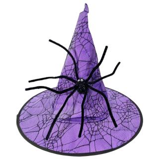 Čarodejnícky klobúk s pavúkom fialový