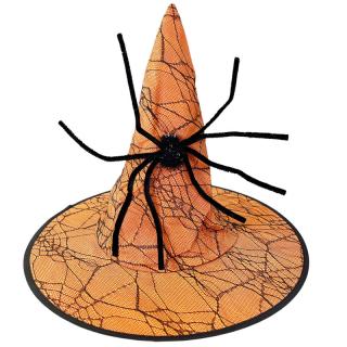 Čarodejnícky klobúk s pavúkom oranžový