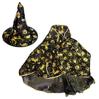 Čarodejnícky plášť s klobúkom čierno-zlatý