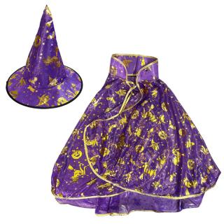 Čarodejnícky plášť s klobúkom fialový