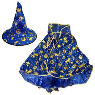 Čarodejnícky plášť s klobúkom modrý