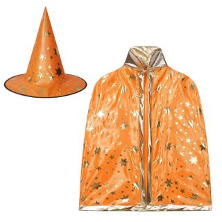 Čarodejnícky plášť s klobúkom oranžový