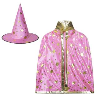 Čarodejnícky plášť s klobúkom ružový