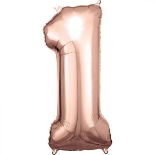 Fóliový balónik ružovo zlatý číslo 1 - 83 cm