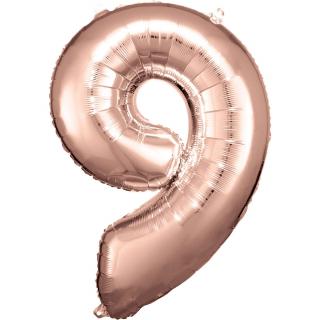 Fóliový balónik ružovo zlatý číslo 9 - 83 cm