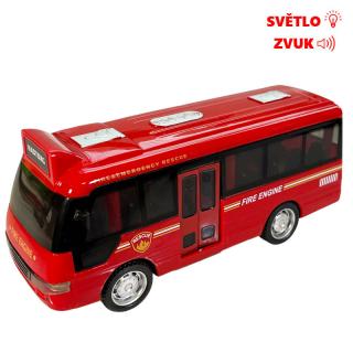 Hasičský autobus na zotrvačník so svetelnými a zvukovými efektmi 15 cm červený