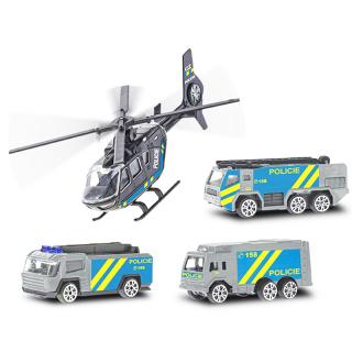 Set policajných áut s vrtuľníkom 4 ks