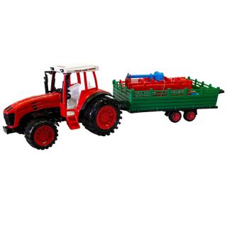 Traktor s prívesom a kypričom na zotrvačník 52 cm červený