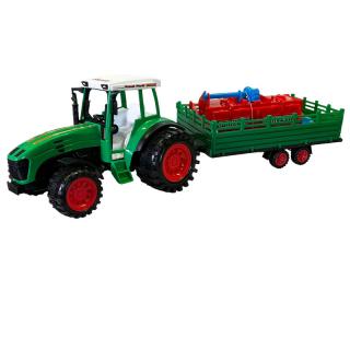 Traktor s prívesom a kypričom na zotrvačník 52 cm zelený