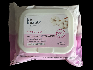 Be Beauty Natural odličovacie obrúsky Sensitive pre suchú a citlivú pleť - 25 ks s viečkom