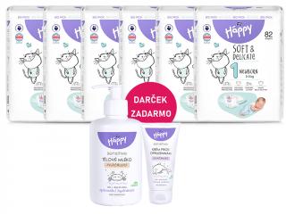 Bella Happy Soft & Delicate BigPack veľ. 1 (2-5kg) - 492 ks (6x82 ks)  + Bella Baby Happy Telové mlieko 300 ml + Krém proti zapareninám 20 ml