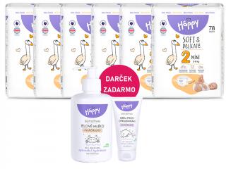 Bella Happy Soft & Delicate BigPack veľ. 2 (3-6 kg) - 468 ks (6x78 ks)  + Bella Baby Happy Telové mlieko 300 ml + Krém proti zapareninám 20 ml