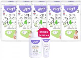 Bella Happy Soft & Delicate BigPack veľ. 4 (8-14 kg) - 310 ks (5x62 ks)  + Bella Baby Happy Telové mlieko 300 ml + Krém proti zapareninám 20 ml