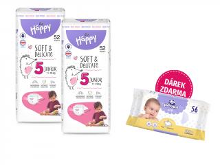 Bella Happy Soft & Delicate BigPack veľ. 5 (11-18 kg) - 104 ks (2x52 ks)  + Panda Soft vlhčené obrúsky á 56 ks