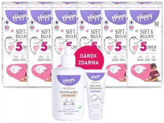 Bella Happy Soft & Delicate BigPack veľ. 5 (11-18 kg) - 312 ks (6x52 ks)  + Bella Baby Happy Telové mlieko 300 ml + Krém proti zapareninám 20 ml