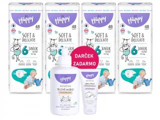 Bella Happy Soft & Delicate BigPack veľ. 6 (15+ kg) - 192 ks (4x48 ks)  + Bella Baby Happy Telové mlieko 300 ml + Krém proti zapareninám 20 ml