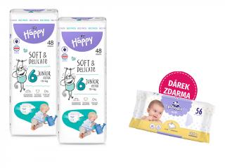 Bella Happy Soft & Delicate BigPack veľ. 6 (15+ kg) - 96 ks (2x48 ks)  + Panda Soft vlhčené obrúsky á 56 ks