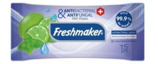 Freshmaker antibakteriálne vlhčené obrúsky na ruky a telo Lime&Mint - 15 ks Farba: Fialové s limetkou