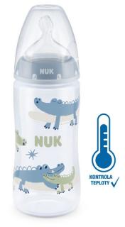 NUK FC+ fľaša s kontrolou teploty so cumlíkom Flow Control - 300 ml Farba: Modrá
