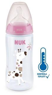 NUK FC+ fľaša s kontrolou teploty so cumlíkom Flow Control - 300 ml Farba: Růžová