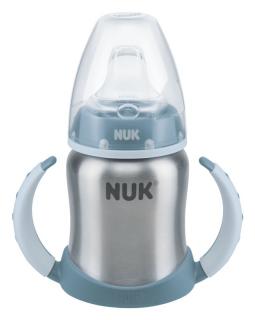 NUK FC učiaca fľaštička z vysoko kvalitnej nerezovej ocele s náustkom (125 ml) Farba: Modrá