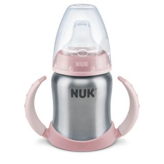 NUK FC učiaca fľaštička z vysoko kvalitnej nerezovej ocele s náustkom (125 ml) Farba: Růžová