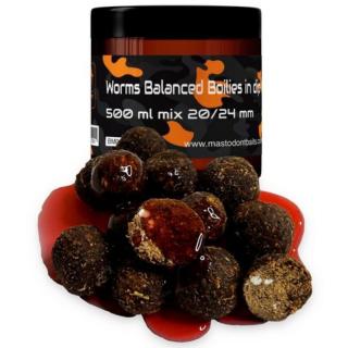 Mastodont Baits WORMS Balanced Boilies in dip 500ml mix 20/24mm