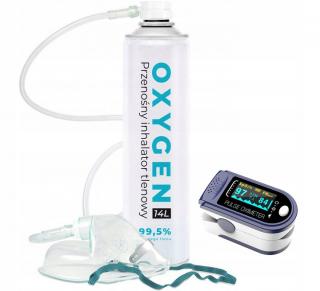 Oxygen Prenosná kyslíková fľaša oxygen 99,5%, 14 l + Pulzný oximeter na prst