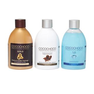 3-kusy Brazílsky Keratín Original, Pure, Gold 250 ml + 50 ml čistiaci šampón zadarmo (COCOCHOCO Professional)