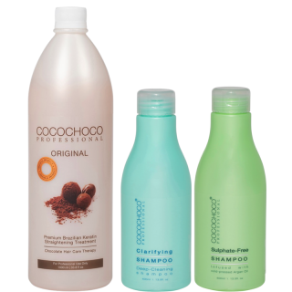 Brazílsky keratín Original 1000 ml + čistiaci šampón 400 ml + bezsulfátový šampón 400 ml (COCOCHOCO Professional SET 1)