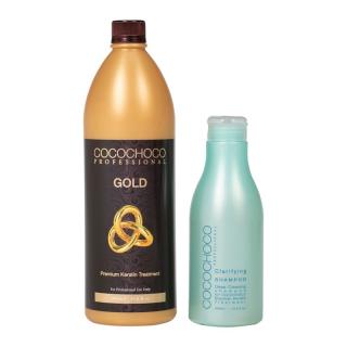COCOCHOCO Brazílsky Keratín Gold 1000 ml + Čistiaci šampón 400 ml  (Gold obsahuje čiastočky 24k zlata. Pre extra hladké a lesklé vlasy)
