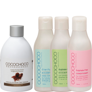 COCOCHOCO Brazílsky keratín sada ORIGINAL 250ml (výťažky z kakaovníka. Pre tmavé / hrubé vlasy) 4 ks (keratín Original 250 ml, čistiaci šampón 150 ml + bezsulfátový šampón 150 ml + kondicionér 150 ml)