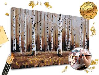 Maľovanie podľa čísel PREMIUM GOLD – Brezový les (Sada na maľovanie podľa čísel ARTMIE so zlatými plátkami)