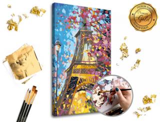Maľovanie podľa čísel PREMIUM GOLD – Eiffel Tower (Sada na maľovanie podľa čísel ARTMIE so zlatými plátkami)