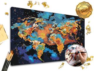 Maľovanie podľa čísel PREMIUM GOLD – Farebný svet (Sada na maľovanie podľa čísel ARTMIE so zlatými plátkami)