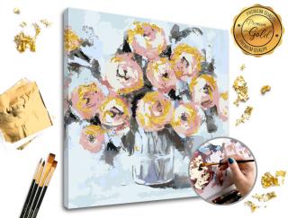 Maľovanie podľa čísel PREMIUM GOLD – Kvetinové potešenie (Sada na maľovanie podľa čísel ARTMIE so zlatými plátkami)