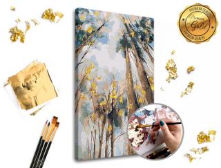 Maľovanie podľa čísel PREMIUM GOLD – Medzi stromami (Sada na maľovanie podľa čísel ARTMIE so zlatými plátkami)