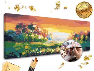 Maľovanie podľa čísel PREMIUM GOLD – Pestrofarebná krajina (Sada na maľovanie podľa čísel ARTMIE so zlatými plátkami)