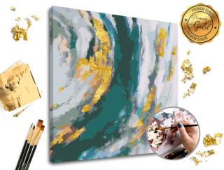 Maľovanie podľa čísel PREMIUM GOLD – Tyrkysová fantázia (Sada na maľovanie podľa čísel ARTMIE so zlatými plátkami)