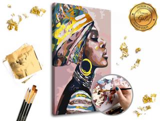 Maľovanie podľa čísel PREMIUM GOLD – Žena s turbanom (Sada na maľovanie podľa čísel ARTMIE so zlatými plátkami)