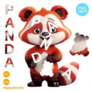 Panda červená - HappyGrowth (40 ks) - Drevené puzzle