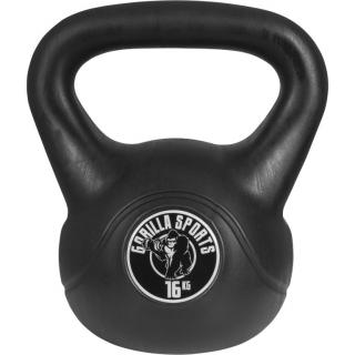 Gorilla Sports Kettlebell činka, plast, čierna, 16 kg